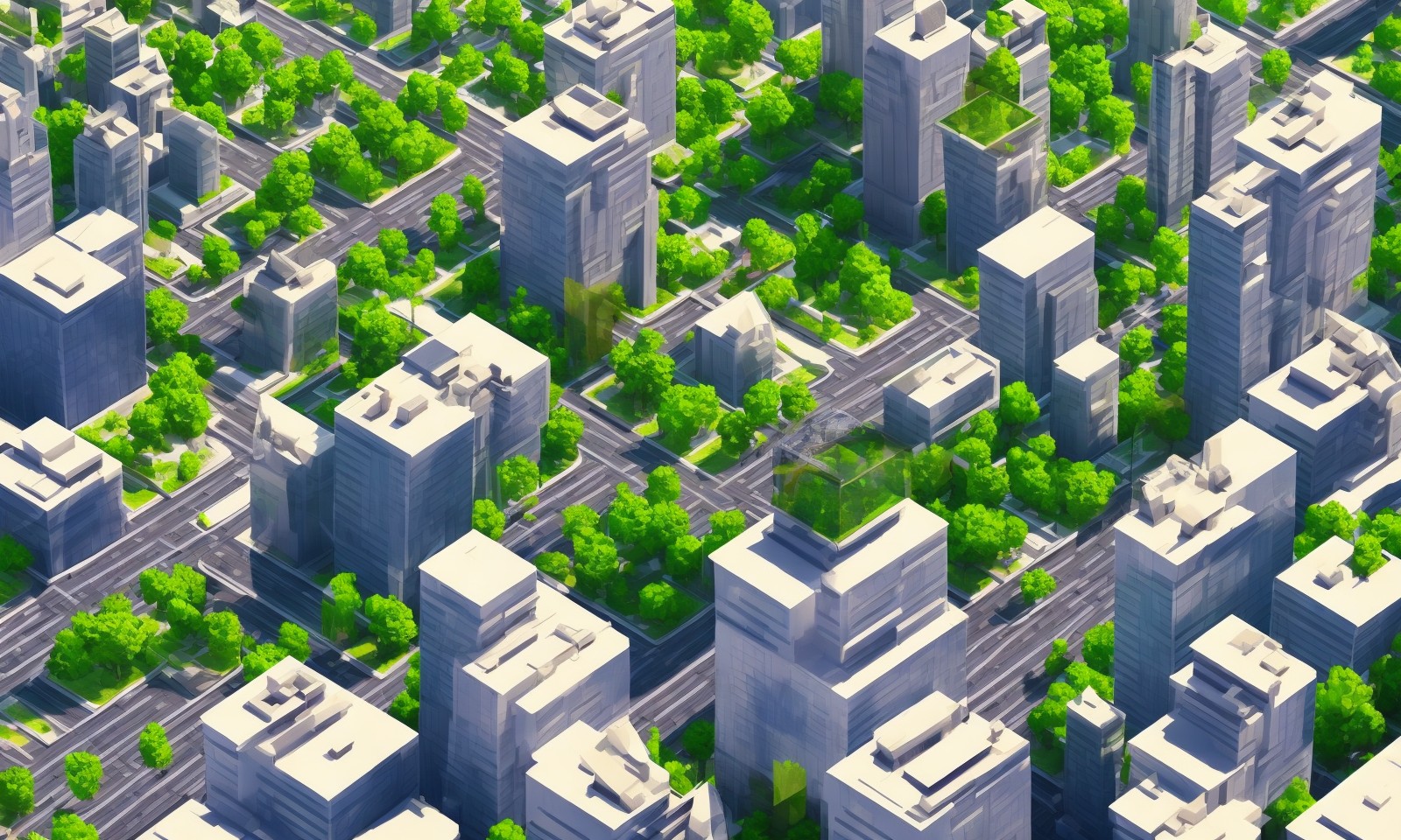 阳光下的城市和树木概念图